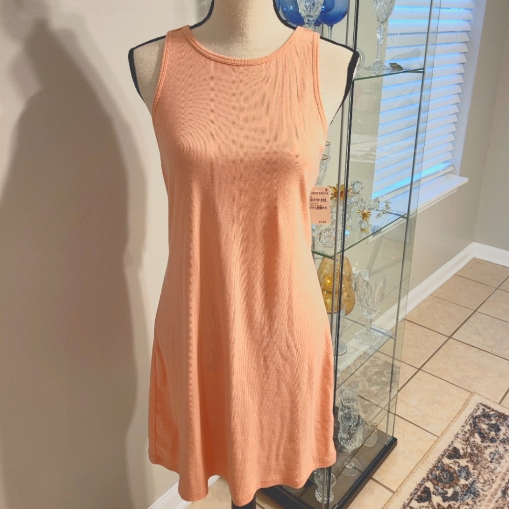 NWT- THE PERFECT RACERBACK RIBBED SUMMER TSHIRT DRESS IN A BEAUTIFUL PEACH COLOR